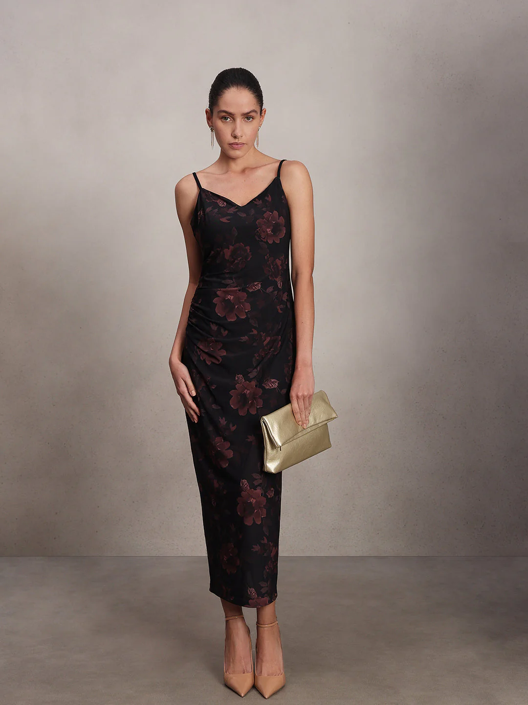 Dark Red Floral Slip Dress