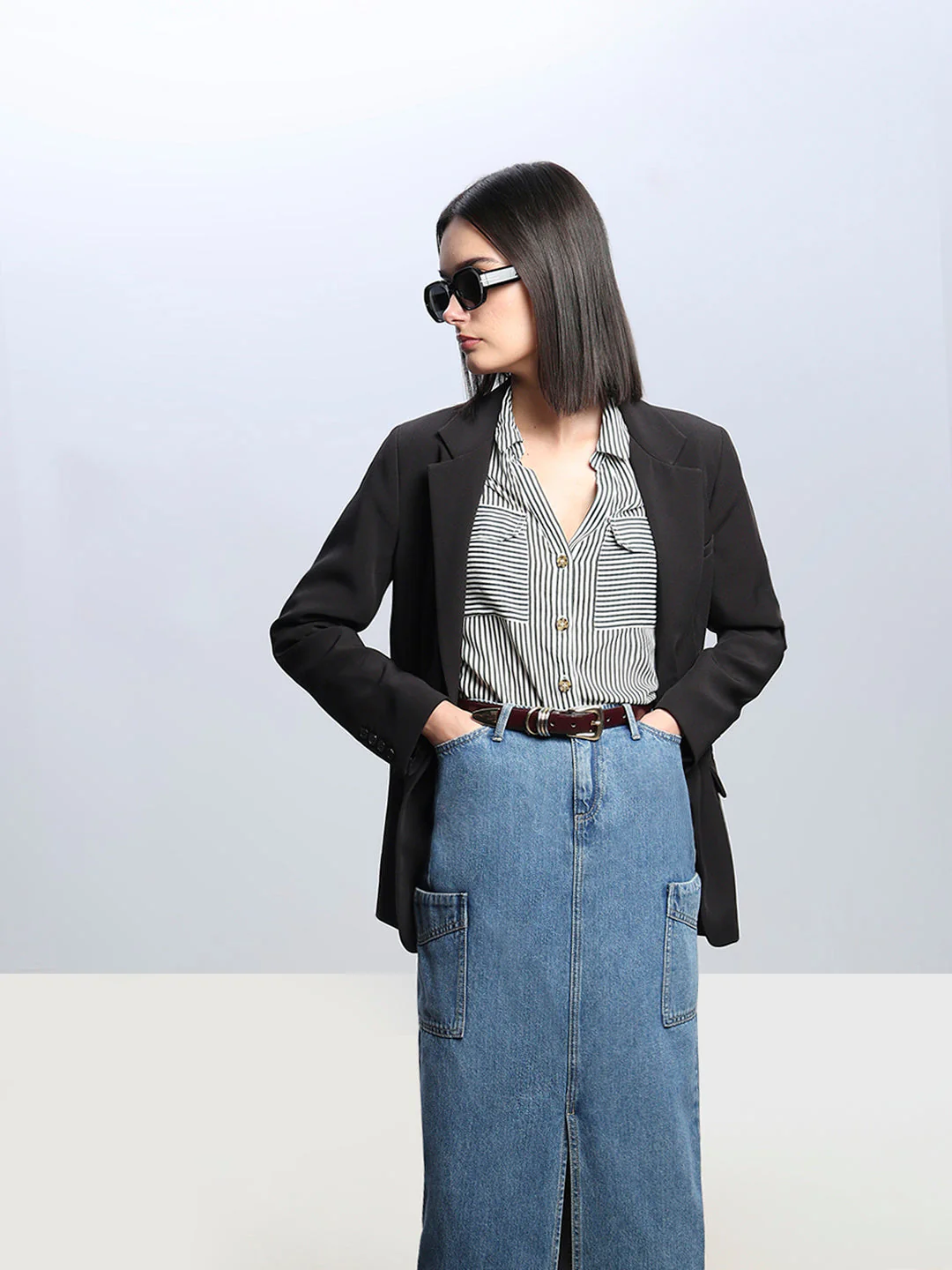 Striped Full Sleeves Shirt-White