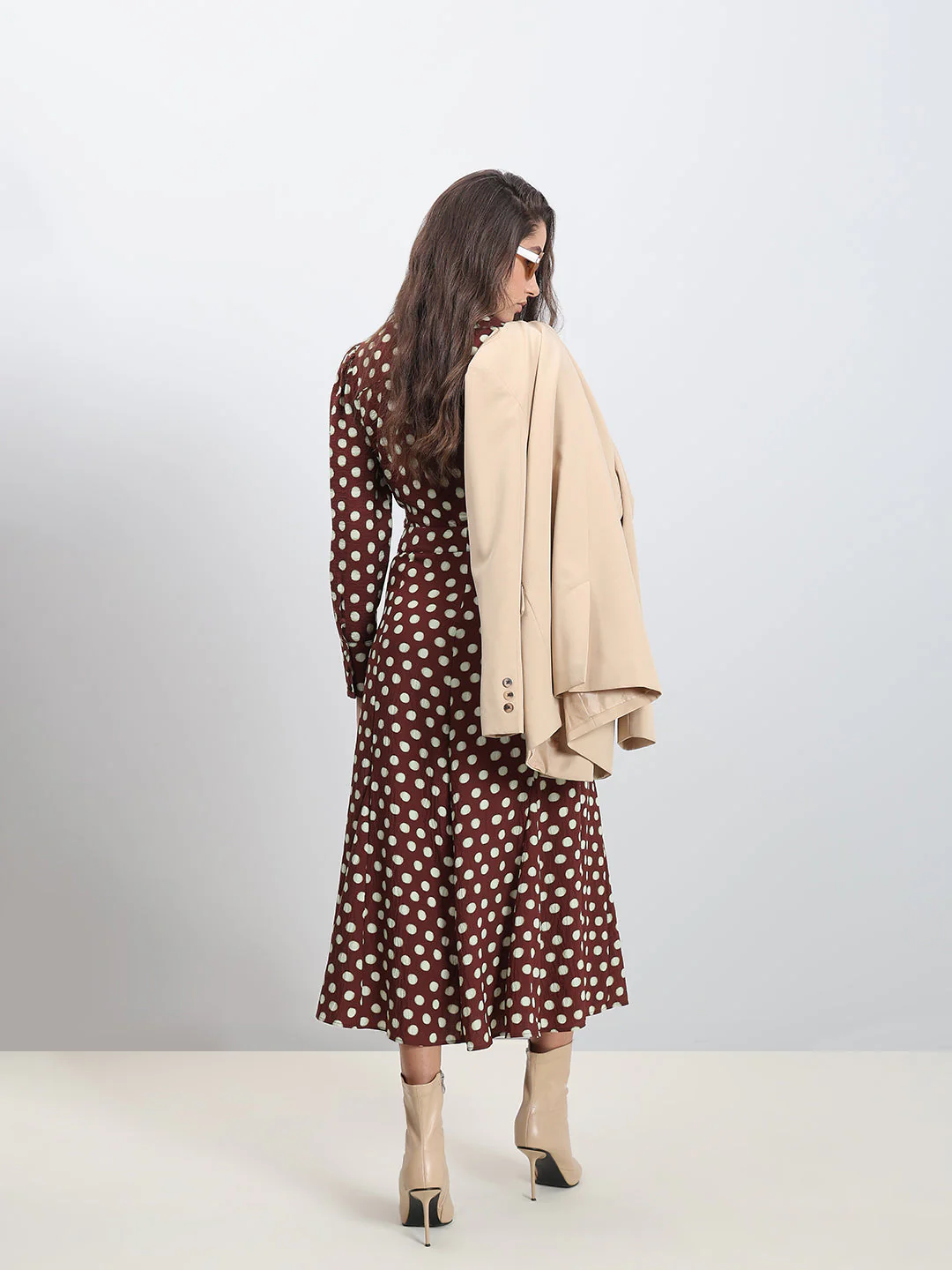 Brown Polka Dot Midi Skirt