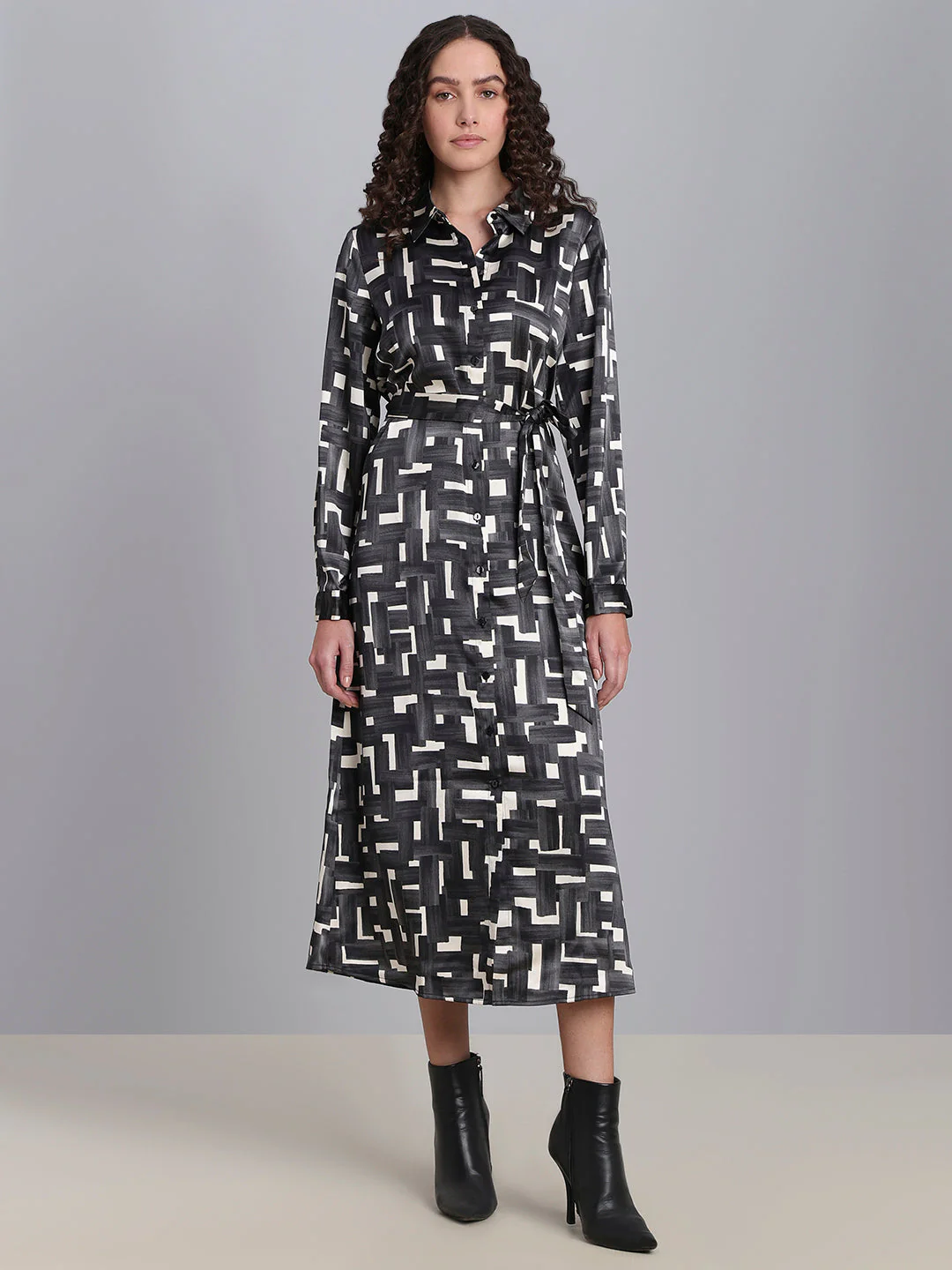 Geometric Print Tie-Waist Dress - Image 2