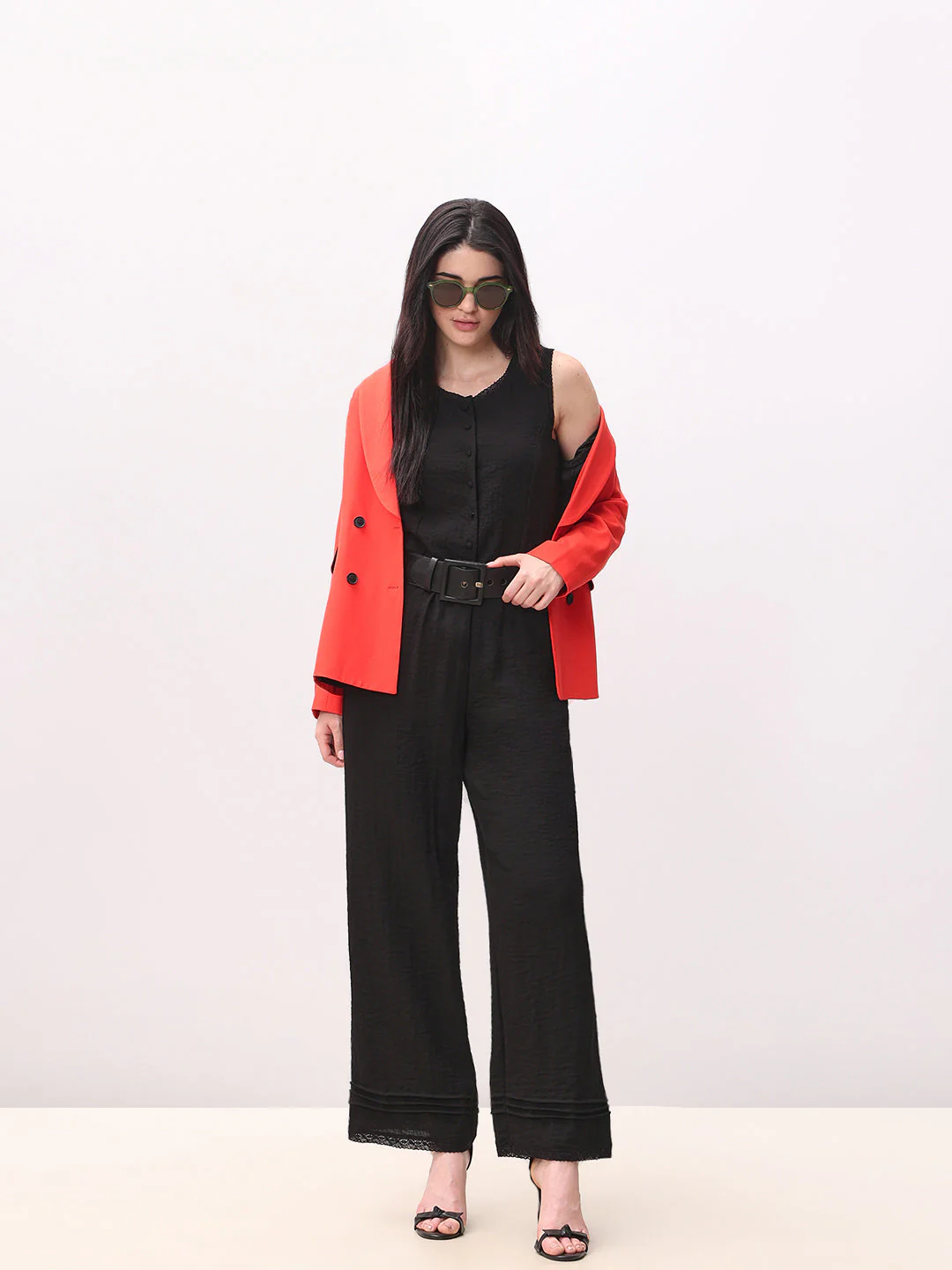 Textured Black Relaxed Fit Pants