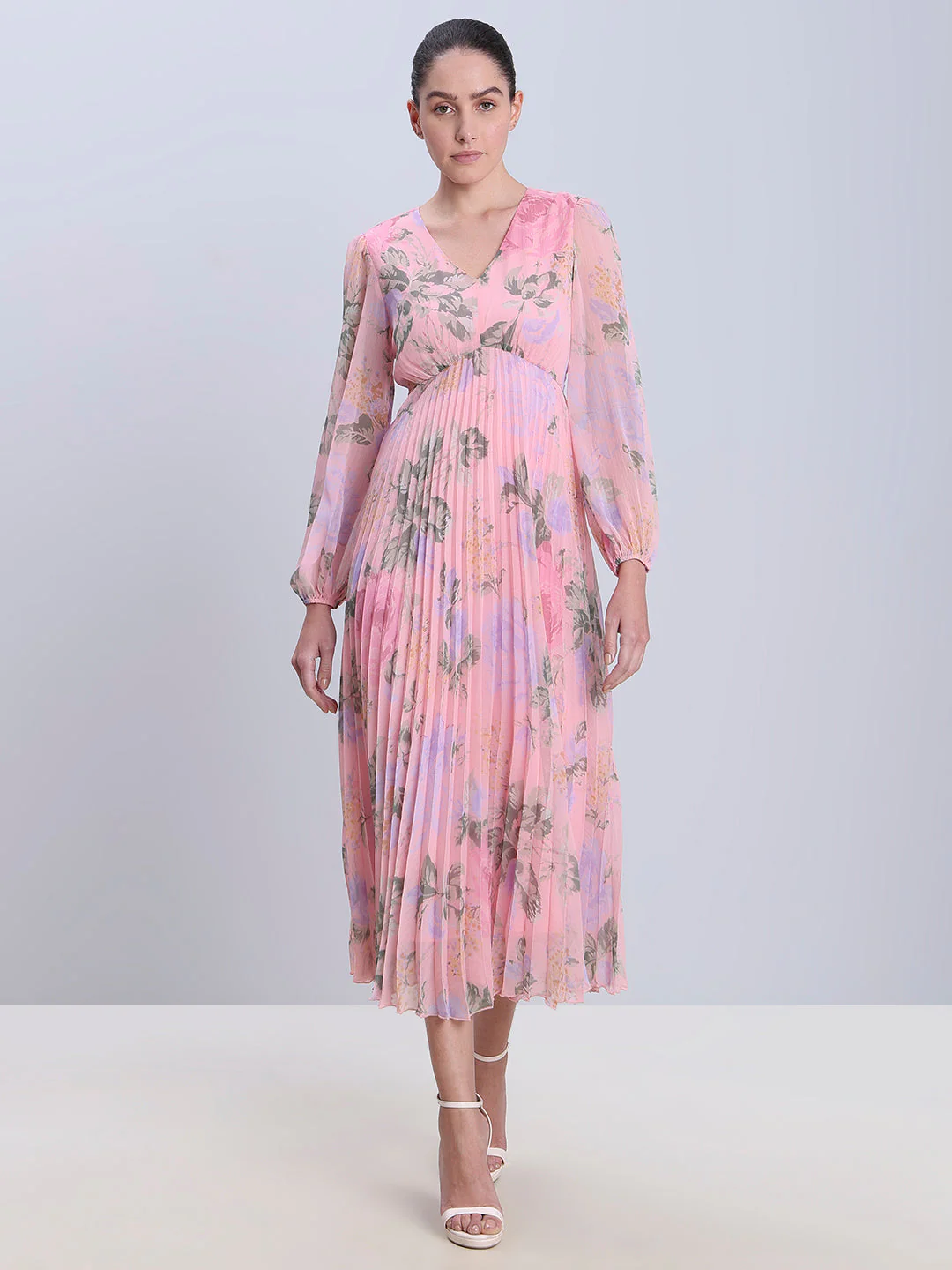 Pink Floral Pleated Dress - Image 2