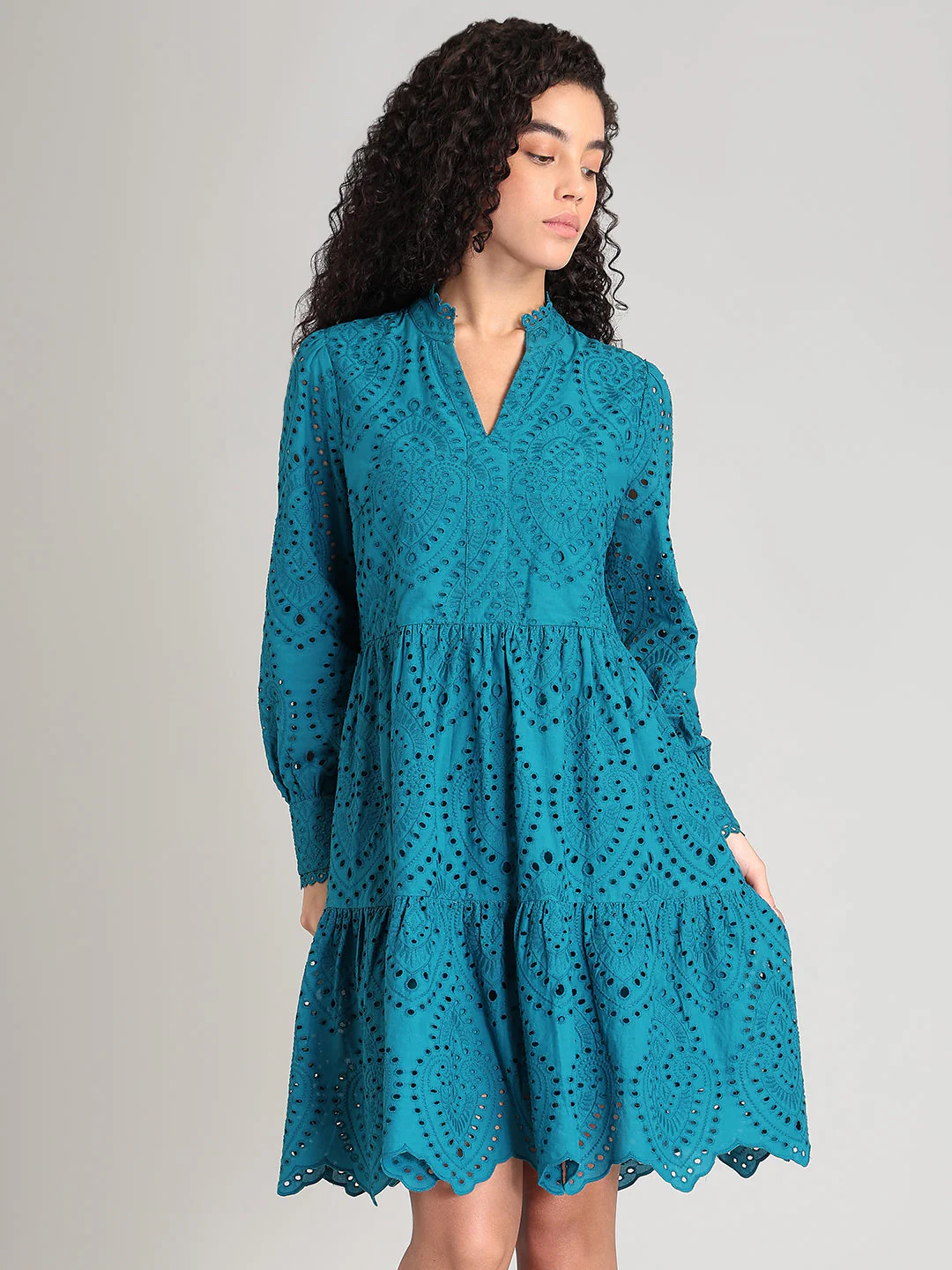 Deep Blue V-Neck Mini Dress - Image 2