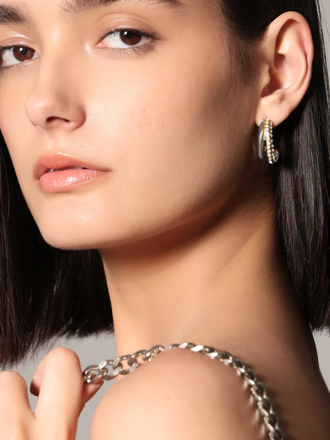 Two-Tone Crystal Hoop Earrings