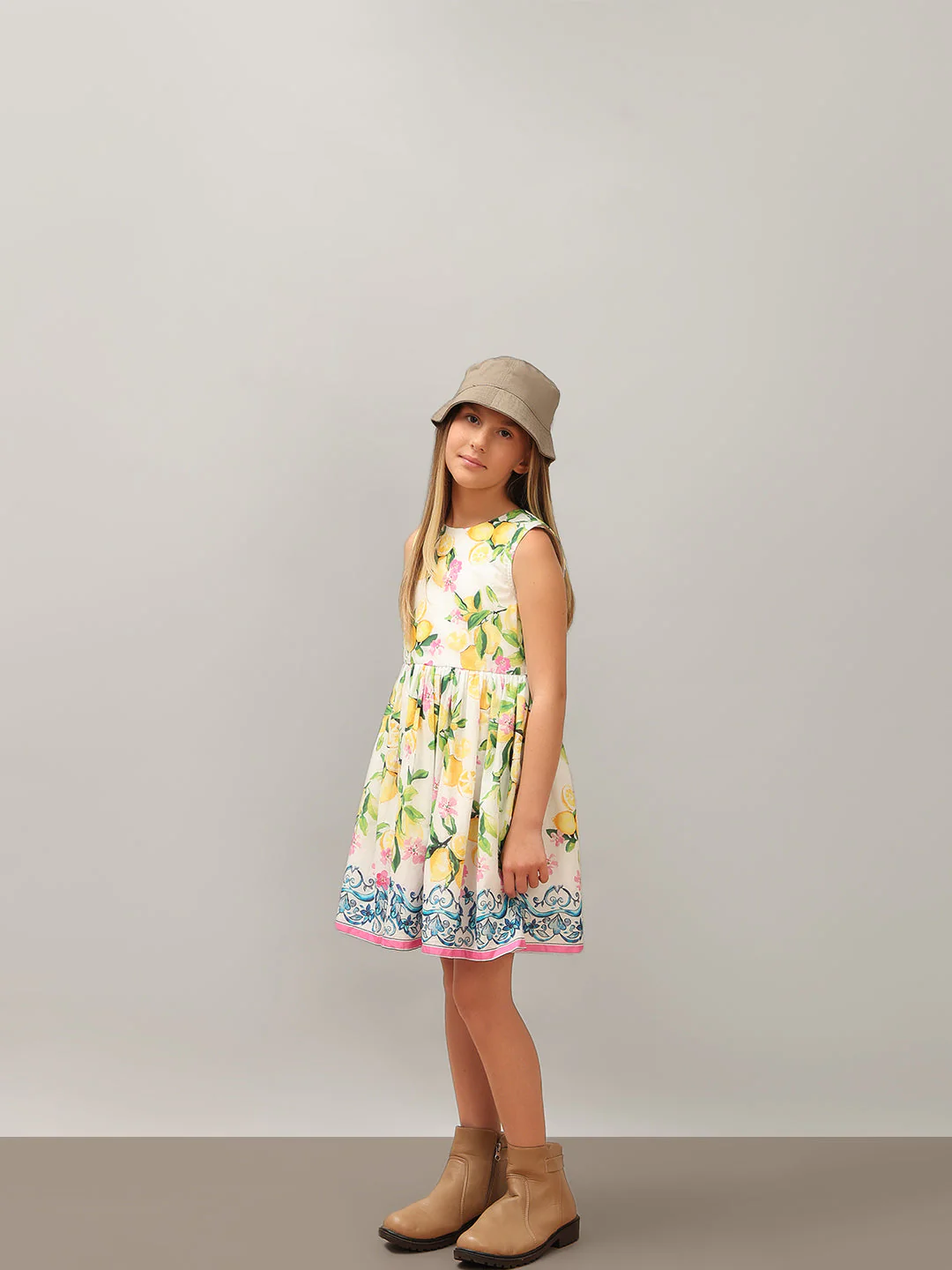 GIRL Lemon Printed Cotton Dress